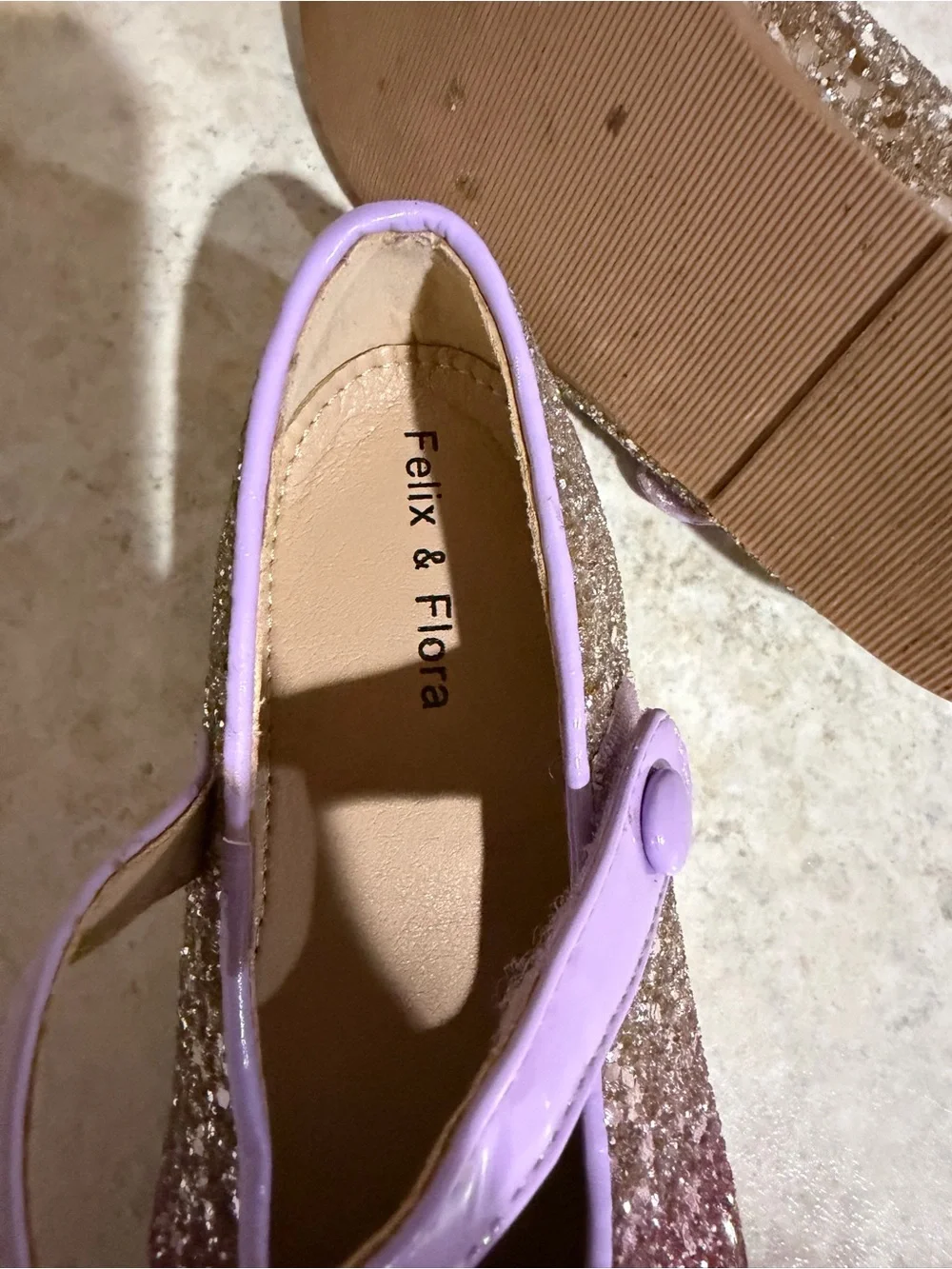 Felix & Flora Girls Pink Purple Glitter Mary Jane Dress Shoes Sz 12 Approx